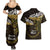 New Zealand Matariki Couples Matching Summer Maxi Dress and Hawaiian Shirt Maori New Year Silver Fern And Lizard - Gold