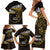 New Zealand Matariki Family Matching Short Sleeve Bodycon Dress and Hawaiian Shirt Maori New Year Silver Fern And Lizard - Gold