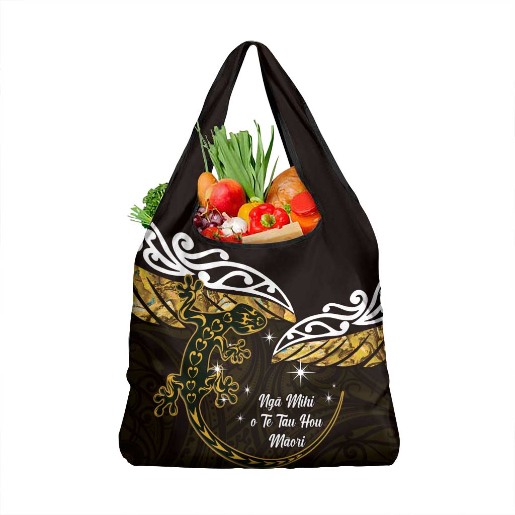 New Zealand Matariki Grocery Bag Maori New Year Silver Fern And Lizard - Gold LT14 1-pack One Size Gold - Polynesian Pride