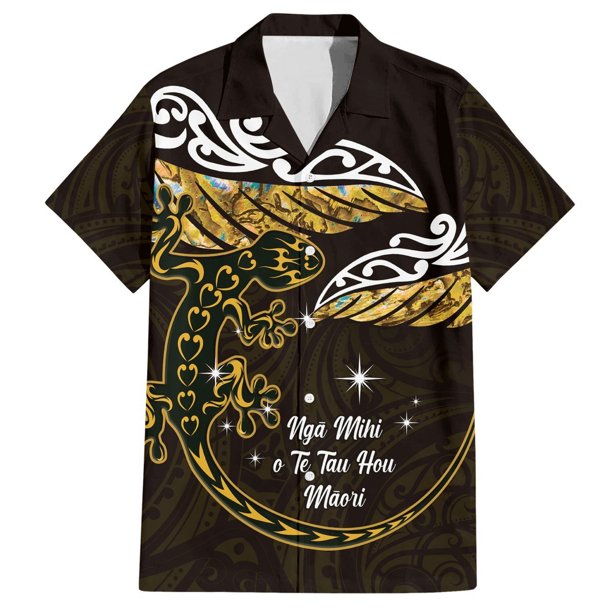 New Zealand Matariki Hawaiian Shirt Maori New Year Silver Fern And Lizard - Gold LT14 Gold - Polynesian Pride