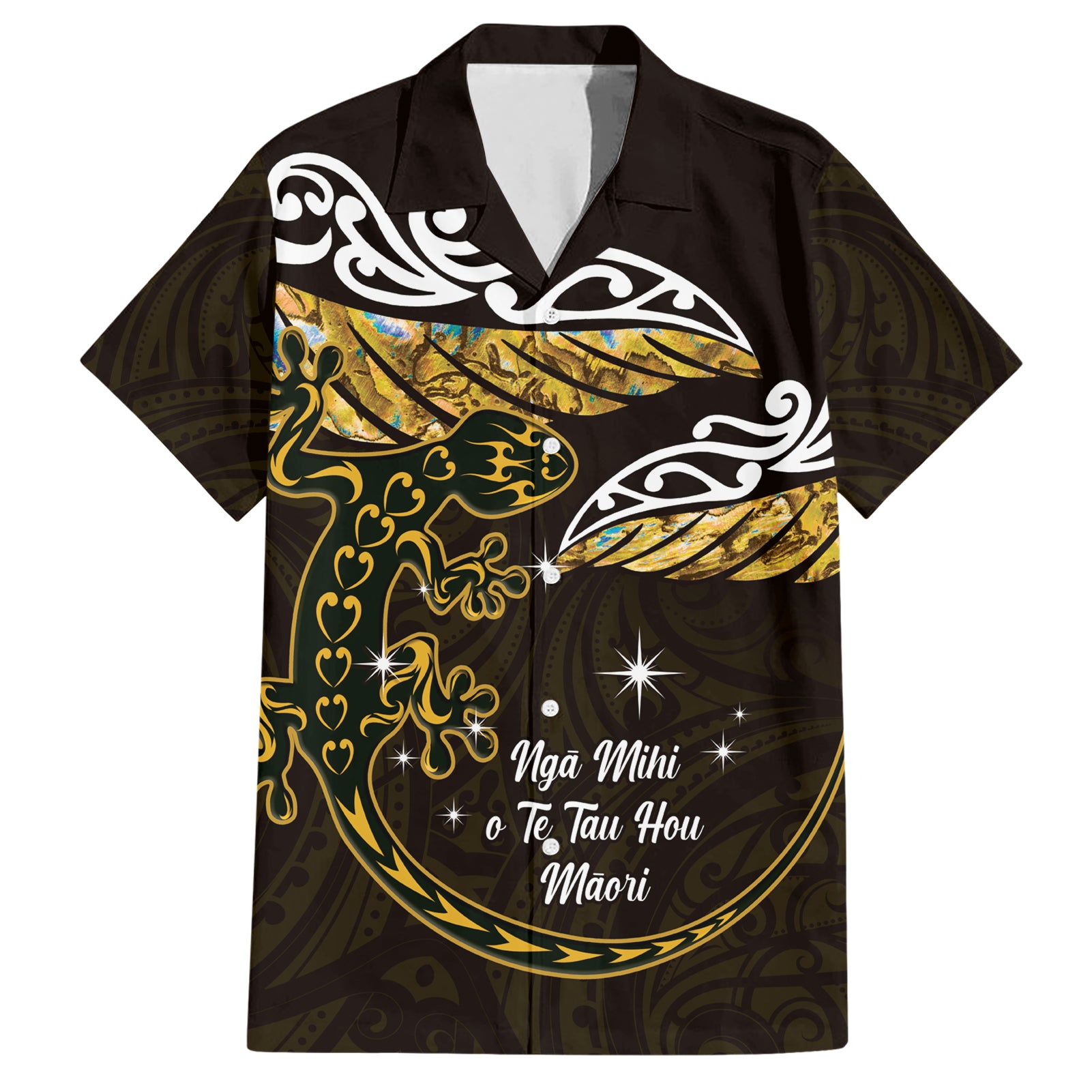 New Zealand Matariki Hawaiian Shirt Maori New Year Silver Fern And Lizard - Gold