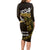 New Zealand Matariki Long Sleeve Bodycon Dress Maori New Year Silver Fern And Lizard - Gold