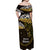 New Zealand Matariki Off Shoulder Maxi Dress Maori New Year Silver Fern And Lizard - Gold