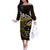 New Zealand Matariki Off The Shoulder Long Sleeve Dress Maori New Year Silver Fern And Lizard - Gold