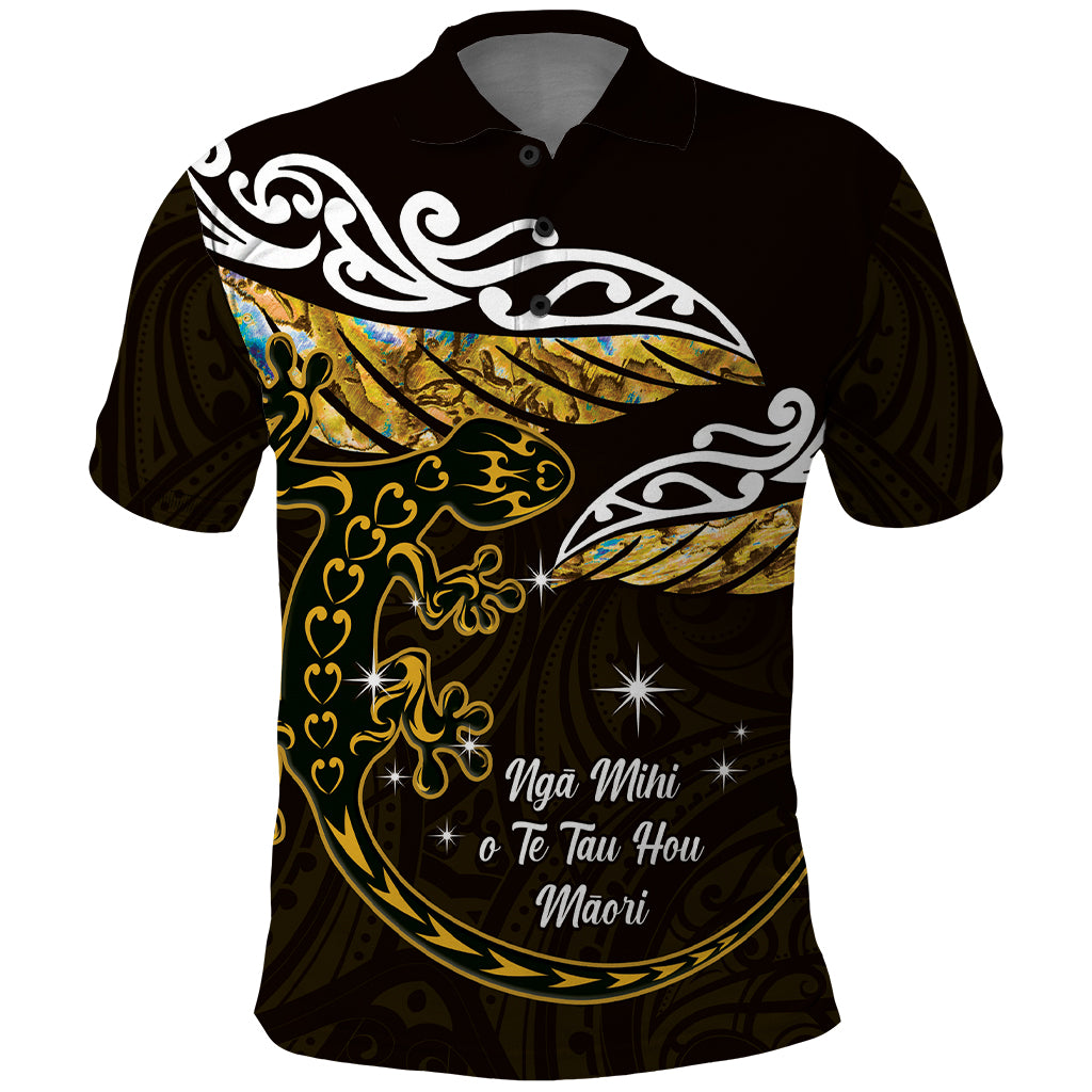 New Zealand Matariki Polo Shirt Maori New Year Silver Fern And Lizard - Gold