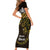 New Zealand Matariki Short Sleeve Bodycon Dress Maori New Year Silver Fern And Lizard - Gold