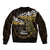 New Zealand Matariki Sleeve Zip Bomber Jacket Maori New Year Silver Fern And Lizard - Gold