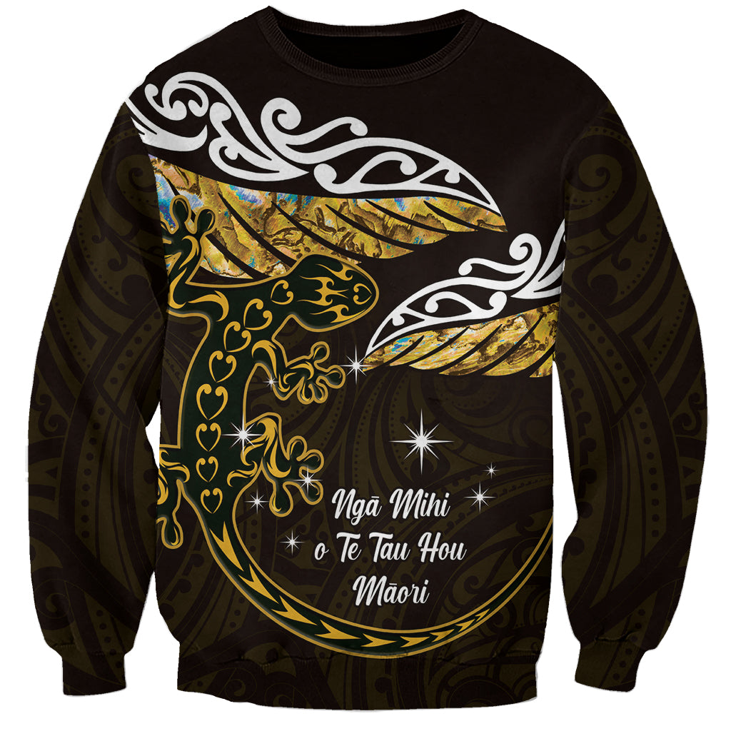 New Zealand Matariki Sweatshirt Maori New Year Silver Fern And Lizard - Gold