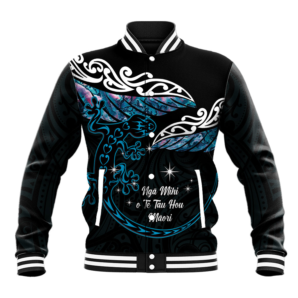 New Zealand Matariki Baseball Jacket Maori New Year Silver Fern And Lizard - Turquosie