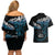 New Zealand Matariki Couples Matching Off Shoulder Short Dress and Hawaiian Shirt Maori New Year Silver Fern And Lizard - Turquosie