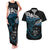 New Zealand Matariki Couples Matching Tank Maxi Dress and Hawaiian Shirt Maori New Year Silver Fern And Lizard - Turquosie