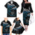 New Zealand Matariki Family Matching Off The Shoulder Long Sleeve Dress and Hawaiian Shirt Maori New Year Silver Fern And Lizard - Turquosie