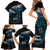 New Zealand Matariki Family Matching Short Sleeve Bodycon Dress and Hawaiian Shirt Maori New Year Silver Fern And Lizard - Turquosie