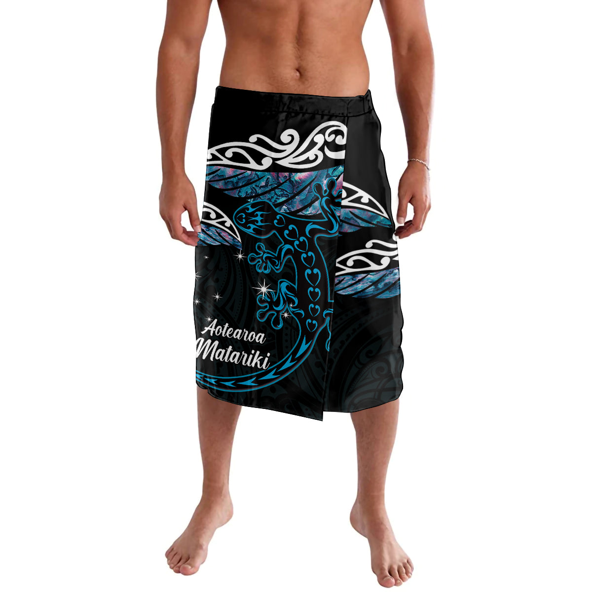 New Zealand Matariki Lavalava Maori New Year Silver Fern And Lizard - Turquosie LT14 Turquoise - Polynesian Pride