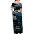 New Zealand Matariki Off Shoulder Maxi Dress Maori New Year Silver Fern And Lizard - Turquosie