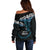 New Zealand Matariki Off Shoulder Sweater Maori New Year Silver Fern And Lizard - Turquosie