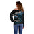 New Zealand Matariki Off Shoulder Sweater Maori New Year Silver Fern And Lizard - Turquosie