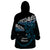 New Zealand Matariki Wearable Blanket Hoodie Maori New Year Silver Fern And Lizard - Turquosie