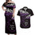 New Zealand Matariki Couples Matching Off Shoulder Maxi Dress and Hawaiian Shirt Maori New Year Silver Fern And Lizard - Purple