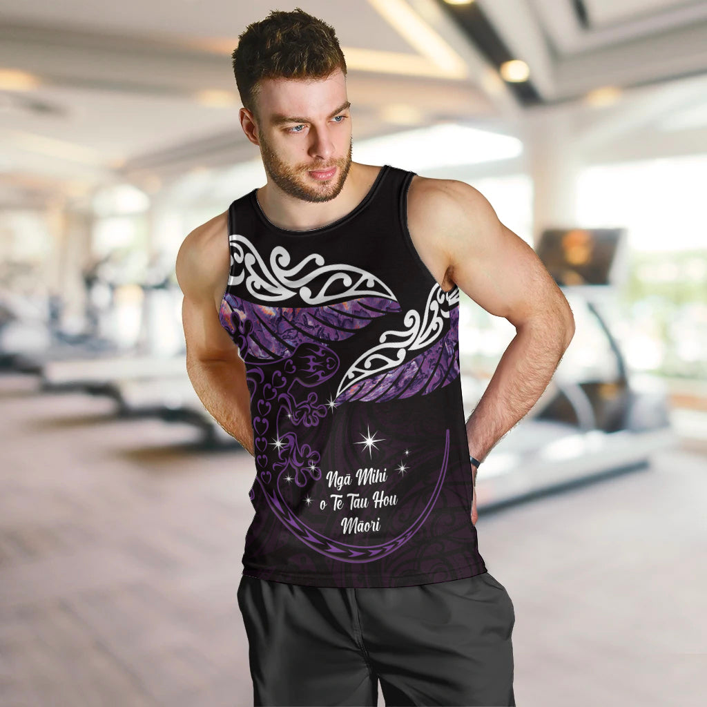 New Zealand Matariki Men Tank Top Maori New Year Silver Fern And Lizard - Purple