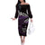 New Zealand Matariki Off The Shoulder Long Sleeve Dress Maori New Year Silver Fern And Lizard - Purple