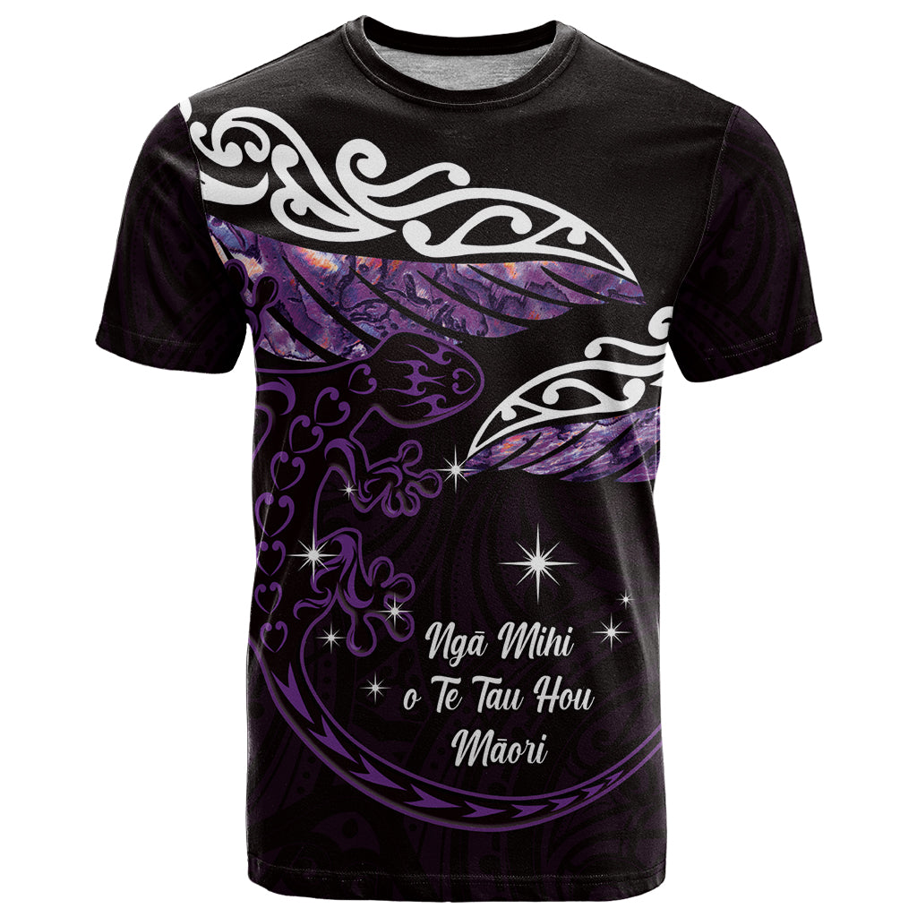 New Zealand Matariki T Shirt Maori New Year Silver Fern And Lizard - Purple