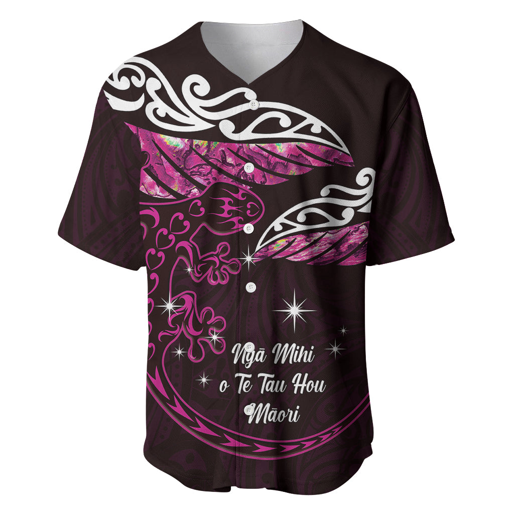 New Zealand Matariki Baseball Jersey Maori New Year Silver Fern And Lizard - Pink LT14 Pink - Polynesian Pride