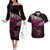 New Zealand Matariki Couples Matching Off The Shoulder Long Sleeve Dress and Hawaiian Shirt Maori New Year Silver Fern And Lizard - Pink