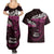 New Zealand Matariki Couples Matching Summer Maxi Dress and Hawaiian Shirt Maori New Year Silver Fern And Lizard - Pink