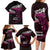 New Zealand Matariki Family Matching Long Sleeve Bodycon Dress and Hawaiian Shirt Maori New Year Silver Fern And Lizard - Pink