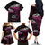 New Zealand Matariki Family Matching Off The Shoulder Long Sleeve Dress and Hawaiian Shirt Maori New Year Silver Fern And Lizard - Pink