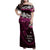 New Zealand Matariki Family Matching Off Shoulder Maxi Dress and Hawaiian Shirt Maori New Year Silver Fern And Lizard - Pink