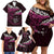 New Zealand Matariki Family Matching Off Shoulder Short Dress and Hawaiian Shirt Maori New Year Silver Fern And Lizard - Pink