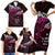 New Zealand Matariki Family Matching Short Sleeve Bodycon Dress and Hawaiian Shirt Maori New Year Silver Fern And Lizard - Pink