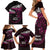 New Zealand Matariki Family Matching Short Sleeve Bodycon Dress and Hawaiian Shirt Maori New Year Silver Fern And Lizard - Pink