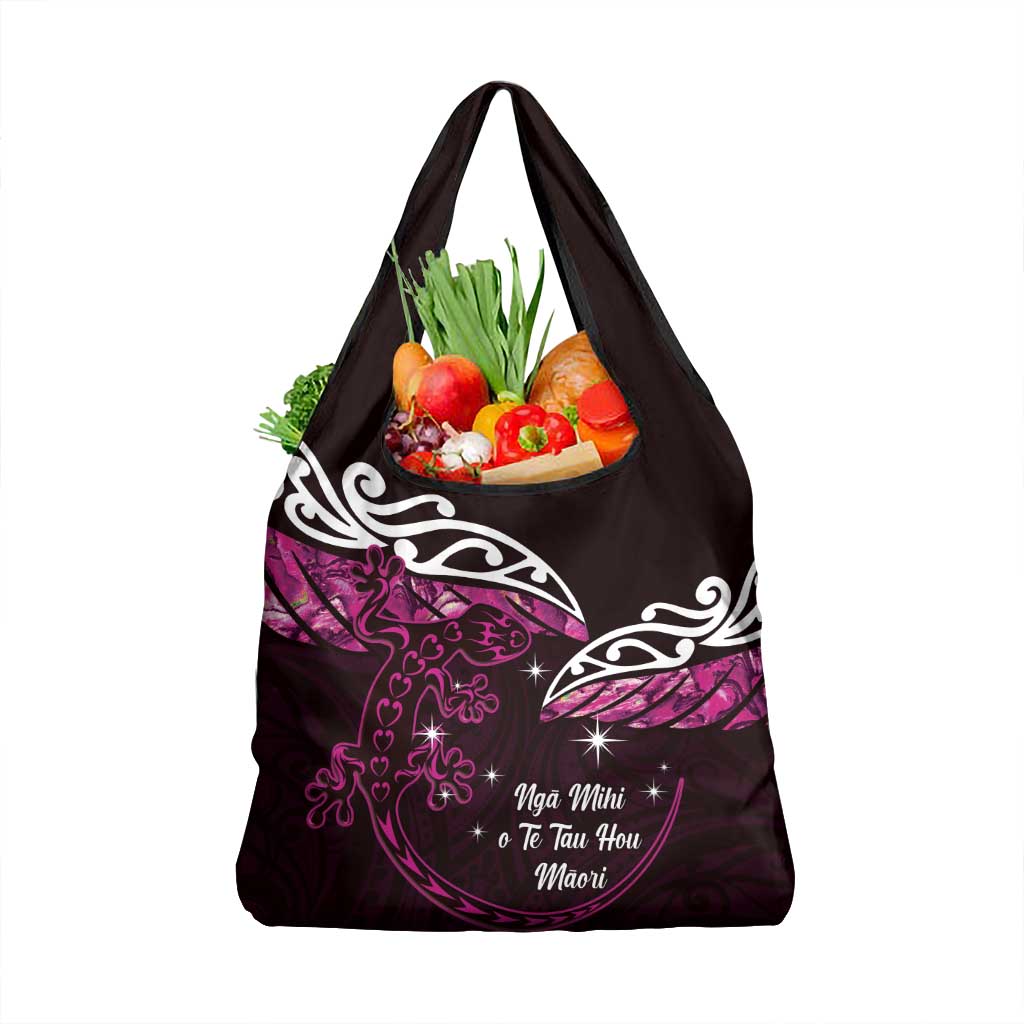 New Zealand Matariki Grocery Bag Maori New Year Silver Fern And Lizard - Pink LT14 1-pack One Size Pink - Polynesian Pride