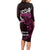 New Zealand Matariki Long Sleeve Bodycon Dress Maori New Year Silver Fern And Lizard - Pink