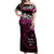 New Zealand Matariki Off Shoulder Maxi Dress Maori New Year Silver Fern And Lizard - Pink