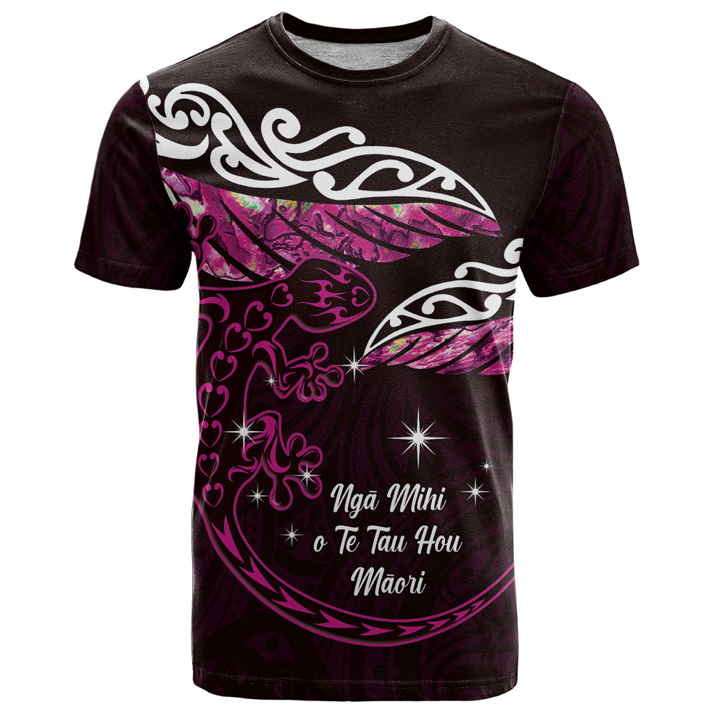 New Zealand Matariki T Shirt Maori New Year Silver Fern And Lizard - Pink