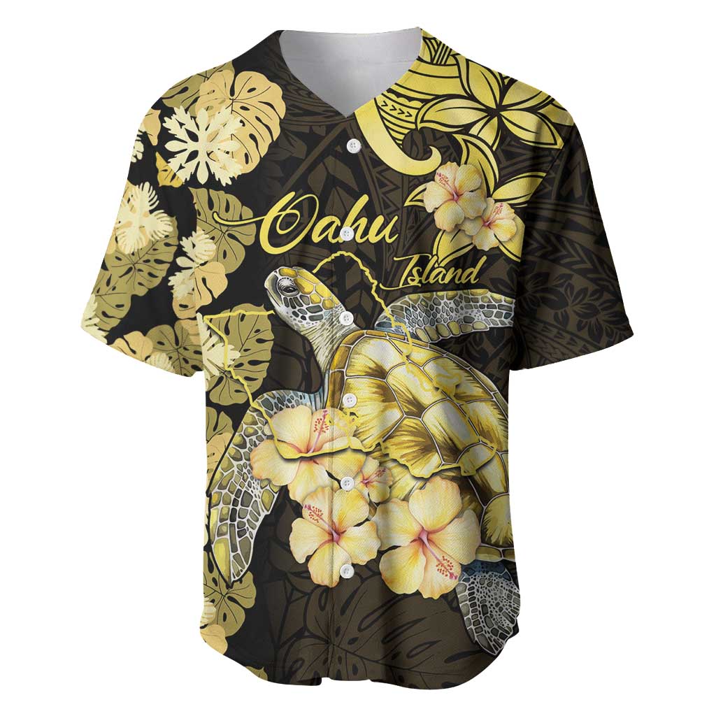 Personalised Aloha Hawaii Oahu Island Baseball Jersey Gathering Place Sea Turtle Ilima Flowers LT14 Yellow - Polynesian Pride