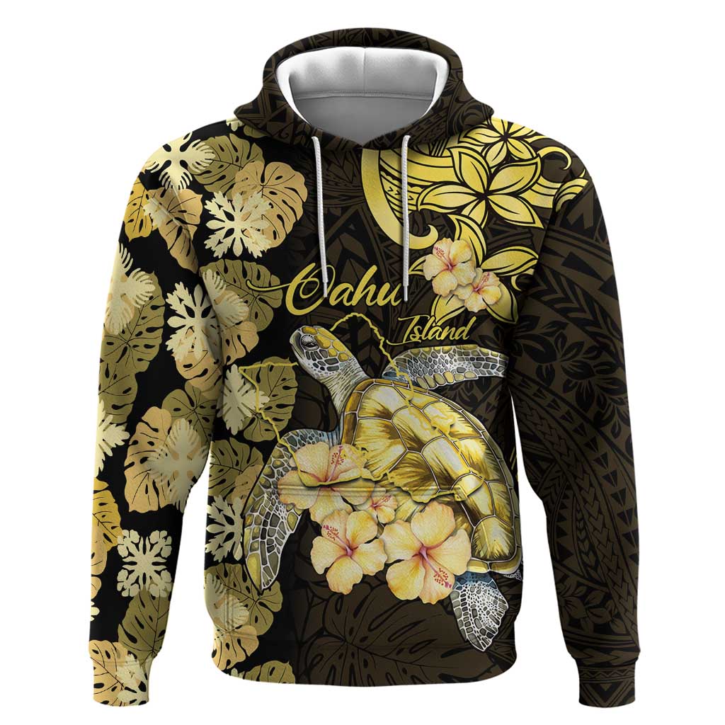 Personalised Aloha Hawaii Oahu Island Hoodie Gathering Place Sea Turtle Ilima Flowers LT14 Pullover Hoodie Yellow - Polynesian Pride