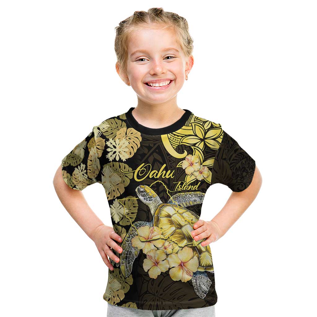Personalised Aloha Hawaii Oahu Island Kid T Shirt Gathering Place Sea Turtle Ilima Flowers LT14 Yellow - Polynesian Pride
