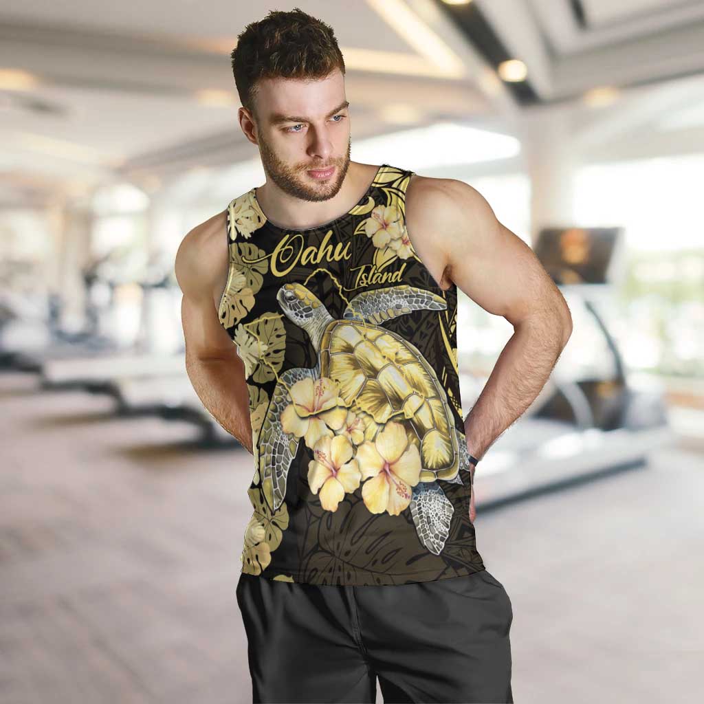 Personalised Aloha Hawaii Oahu Island Men Tank Top Gathering Place Sea Turtle Ilima Flowers LT14 Yellow - Polynesian Pride