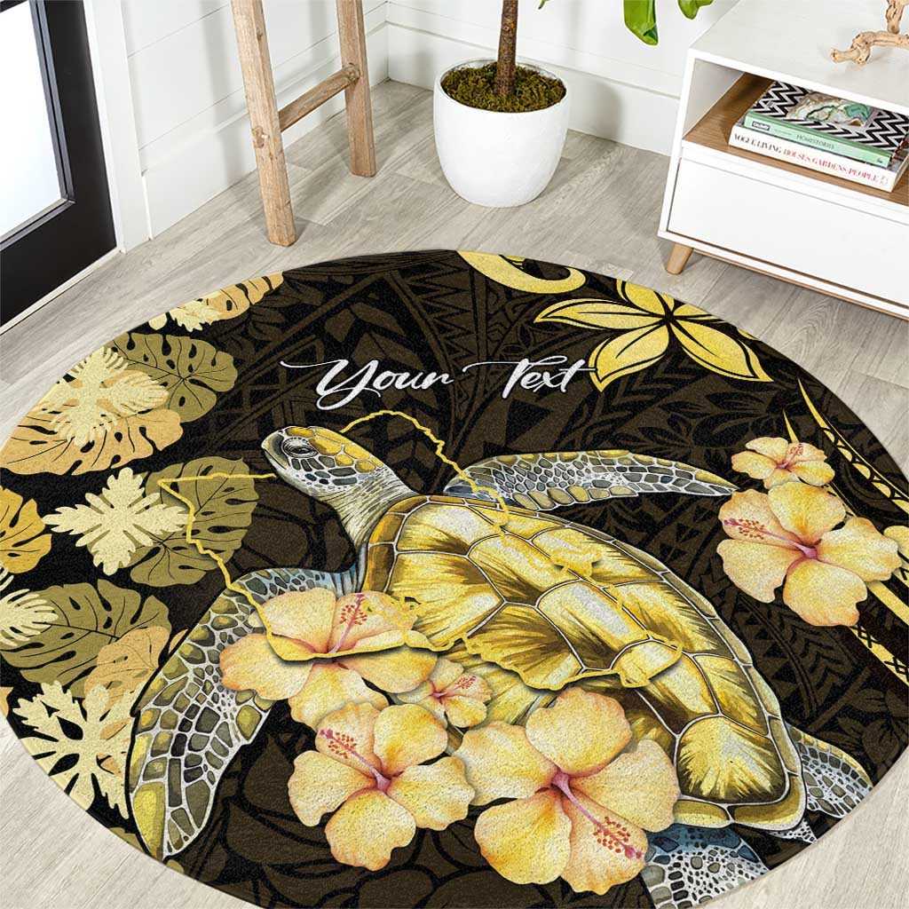 Personalised Aloha Hawaii Oahu Island Round Carpet Gathering Place Sea Turtle Ilima Flowers LT14 Yellow - Polynesian Pride