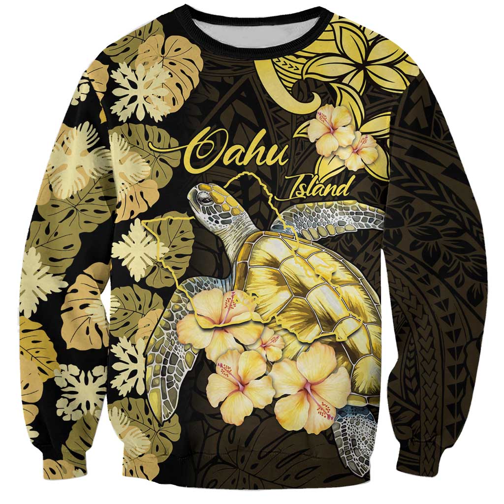 Personalised Aloha Hawaii Oahu Island Sweatshirt Gathering Place Sea Turtle Ilima Flowers LT14 Unisex Yellow - Polynesian Pride