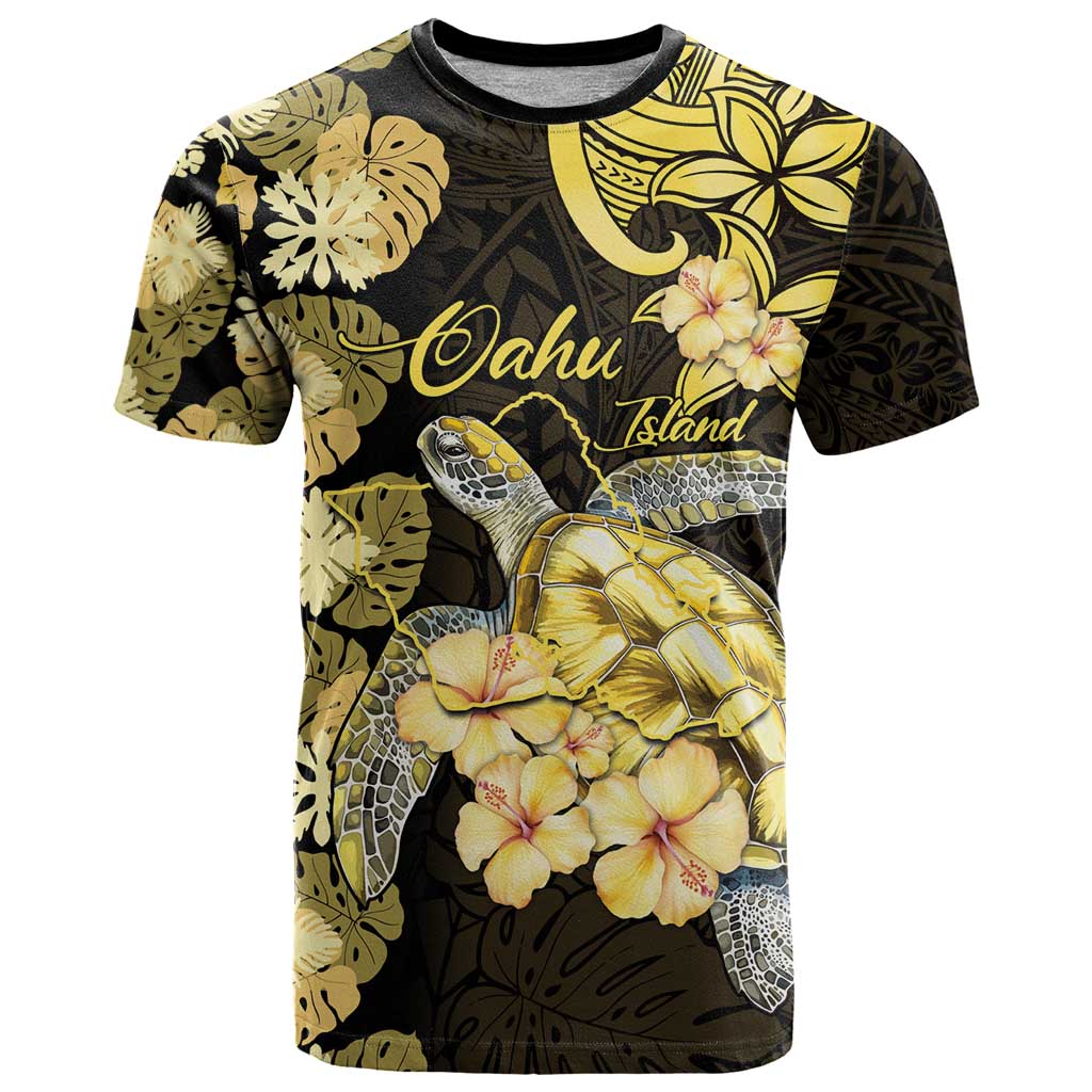Personalised Aloha Hawaii Oahu Island T Shirt Gathering Place Sea Turtle Ilima Flowers LT14 Yellow - Polynesian Pride