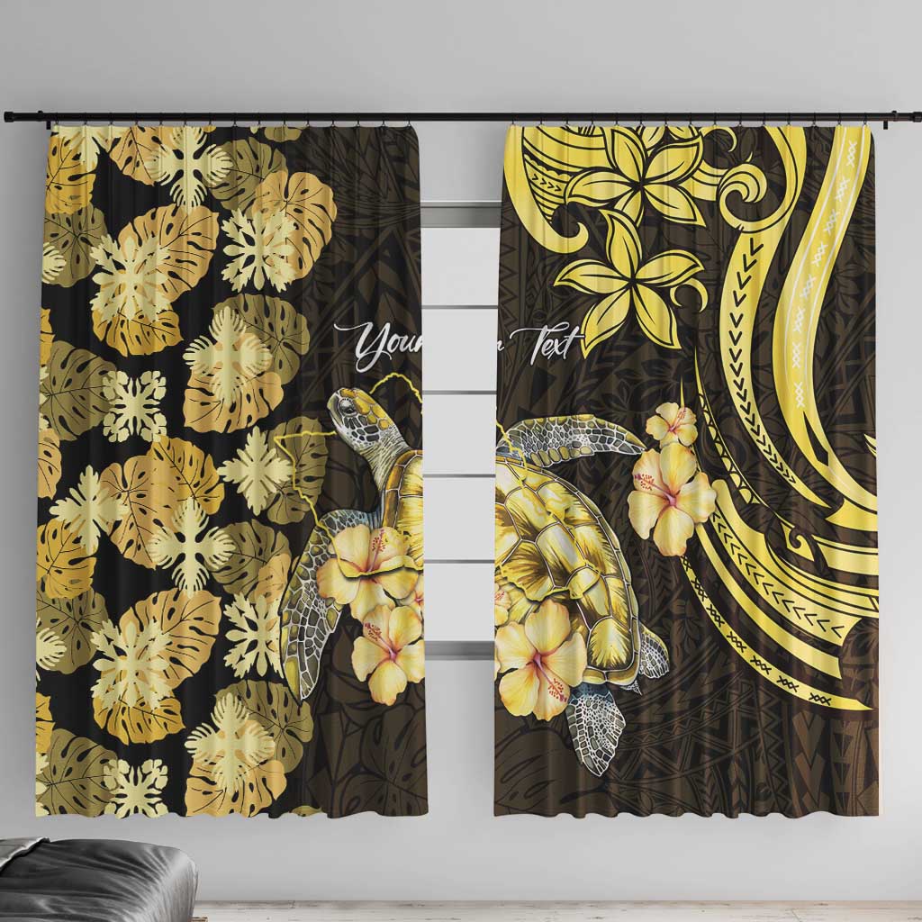 Personalised Aloha Hawaii Oahu Island Window Curtain Gathering Place Sea Turtle Ilima Flowers LT14 With Hooks Yellow - Polynesian Pride