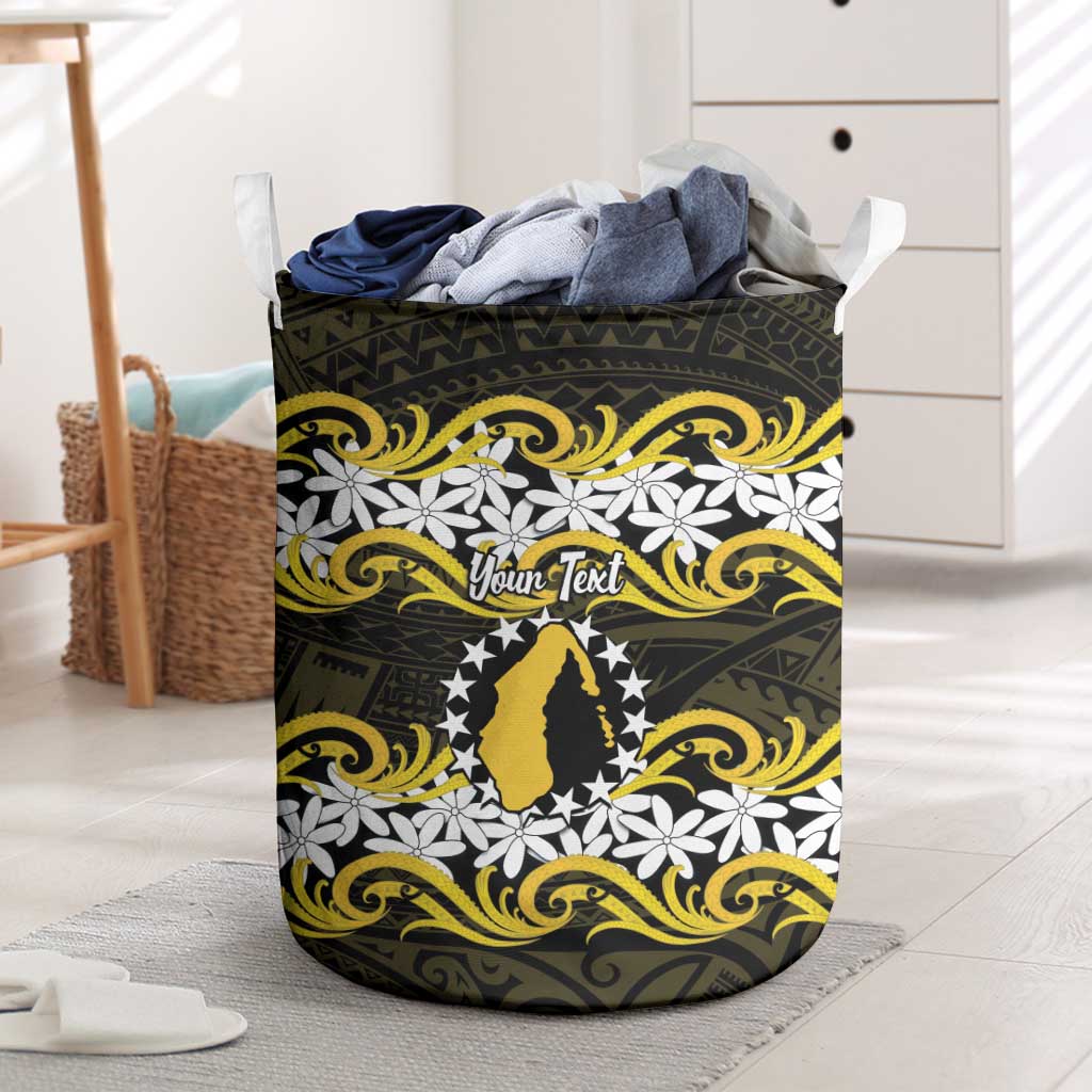 Personalised Cook Islands Aitutaki Laundry Basket Tiare Maori Polynesian Waves Tattoo LT14 Yellow - Polynesian Pride