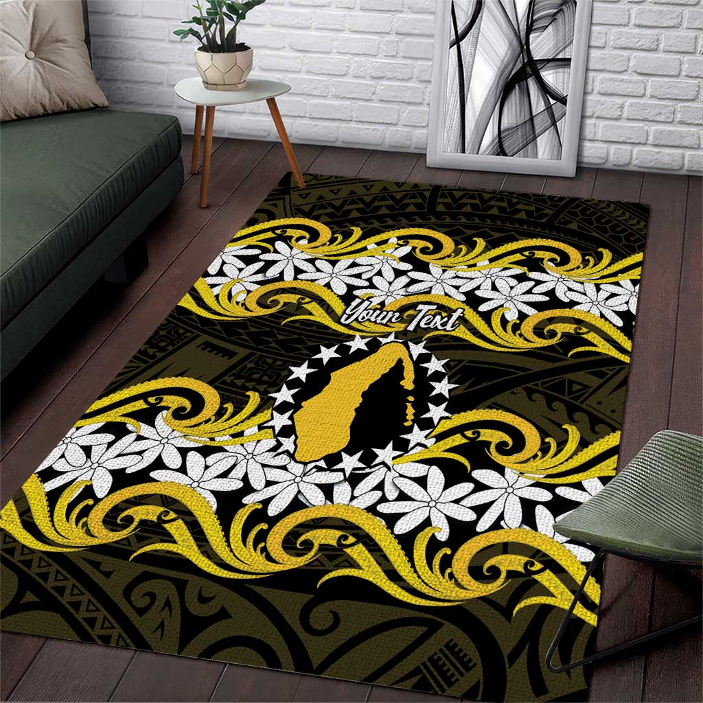 Personalised Cook Islands Aitutaki Area Rug Tiare Maori Polynesian Waves Tattoo LT14 Yellow - Polynesian Pride