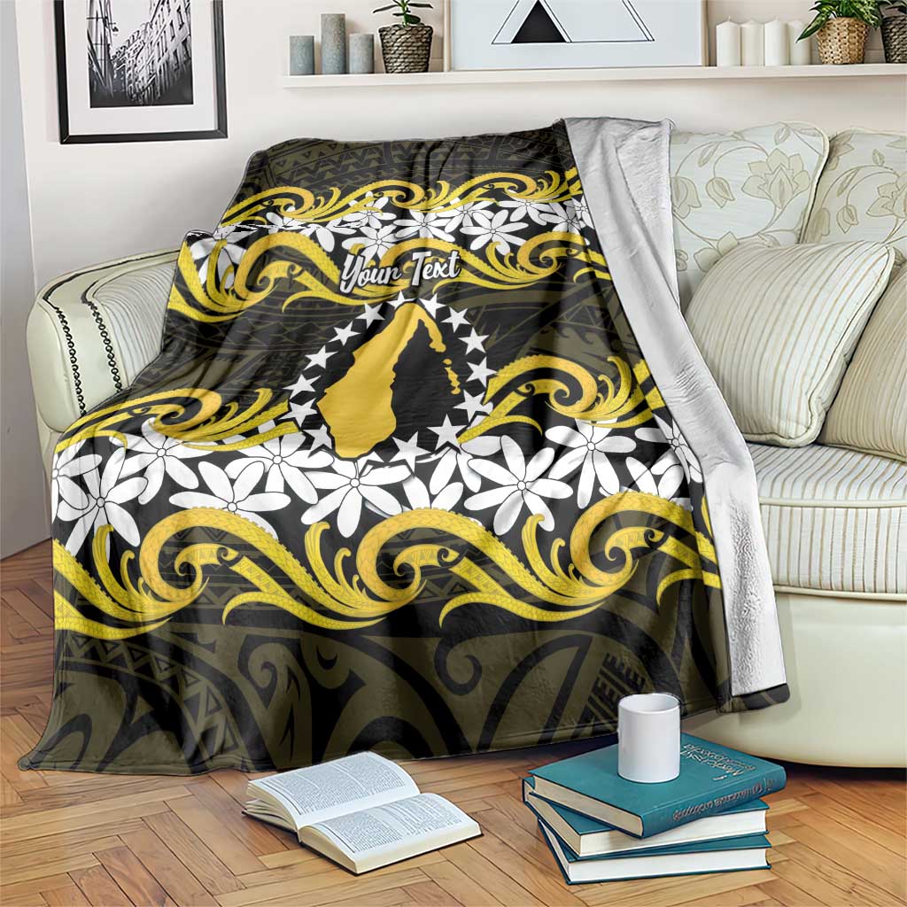 Personalised Cook Islands Aitutaki Blanket Tiare Maori Polynesian Waves Tattoo LT14 Yellow - Polynesian Pride